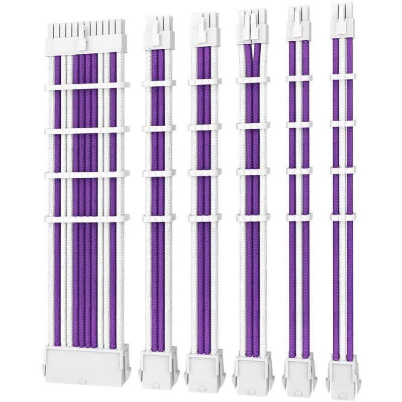 Antec PSU -  Sleeved Extension Cable Kit V2 - Purple / White. 24PIN ATX, 4+4 EPS, 8PIN PCI-E, 6PIN PCI-E, Compatible with Standa