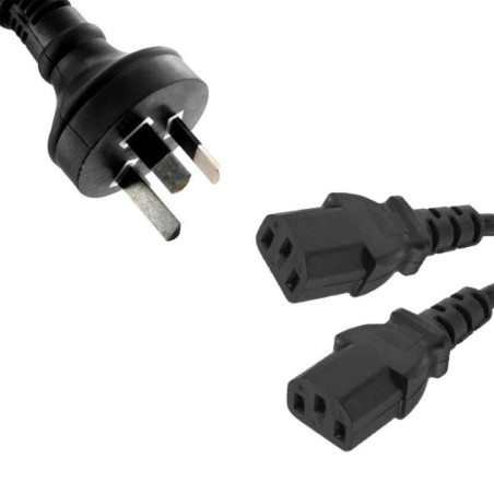 8ware 1m 10amp Y Split Power Cable with AU/NZ 3-pin Male Plug 2xIEC F C13 Socket & Cord for PC & Monitor to Wall Power Socket ~C