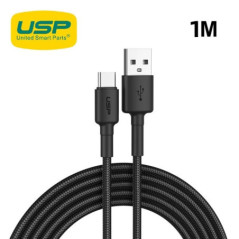 USP BoostUp Braided USB-C to USB-A Cable (1M) Black -3A, Fast Charge, Strong & Durable,Samsung Galaxy,Apple iPhone,iPad,MacBook,