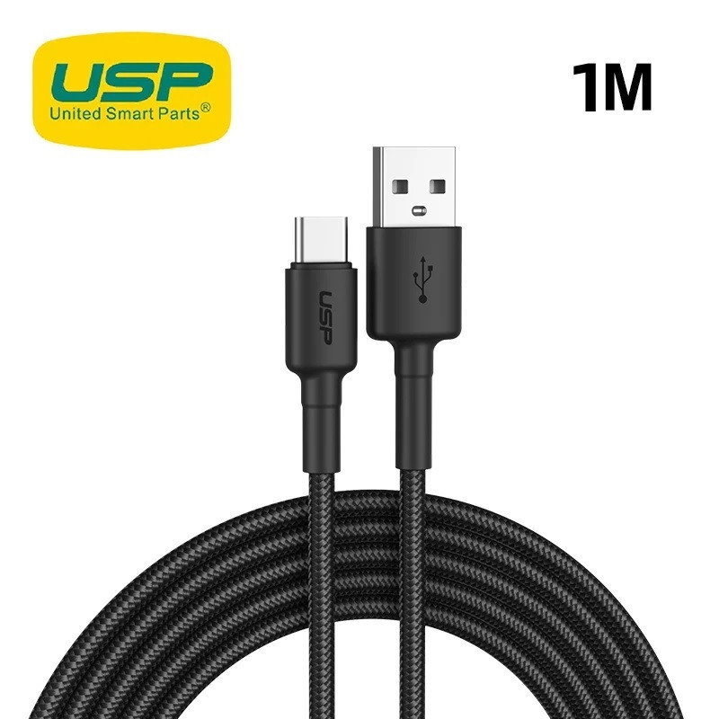 USP BoostUp Braided USB-C to USB-A Cable (1M) Black -3A, Fast Charge, Strong & Durable,Samsung Galaxy,Apple iPhone,iPad,MacBook,