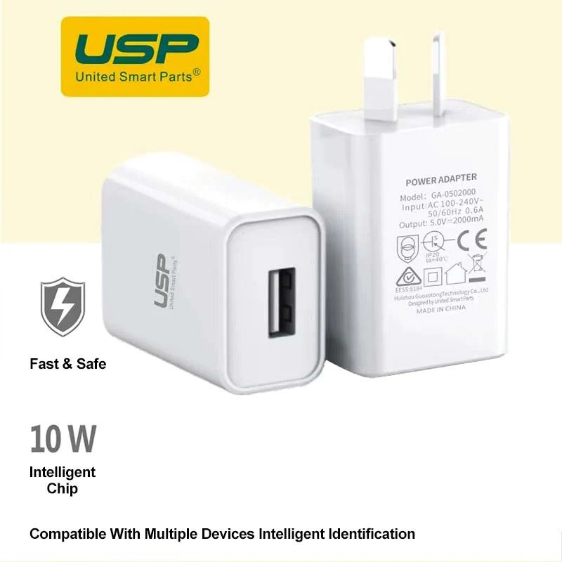 USP 10W USB-A Fast Wall Charger White - Intelligent Chip, Smart Charging, Output Voltage DC5V/3A, Output Current 2A max, Charge 