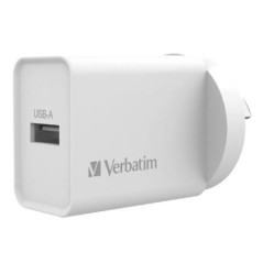 Verbatim USB Charger Single Port 2.4A - White Single Port Wall Charger Rohs, CE, Apple, Android, tablet, Handheld. OC, OV, SS, O