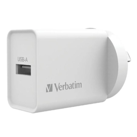Verbatim USB Charger Single Port 2.4A - White Single Port Wall Charger Rohs, CE, Apple, Android, tablet, Handheld. OC, OV, SS, O