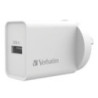 Verbatim USB Charger Single Port 2.4A - White Single Port Wall Charger Rohs, CE, Apple, Android, tablet, Handheld. OC, OV, SS, O