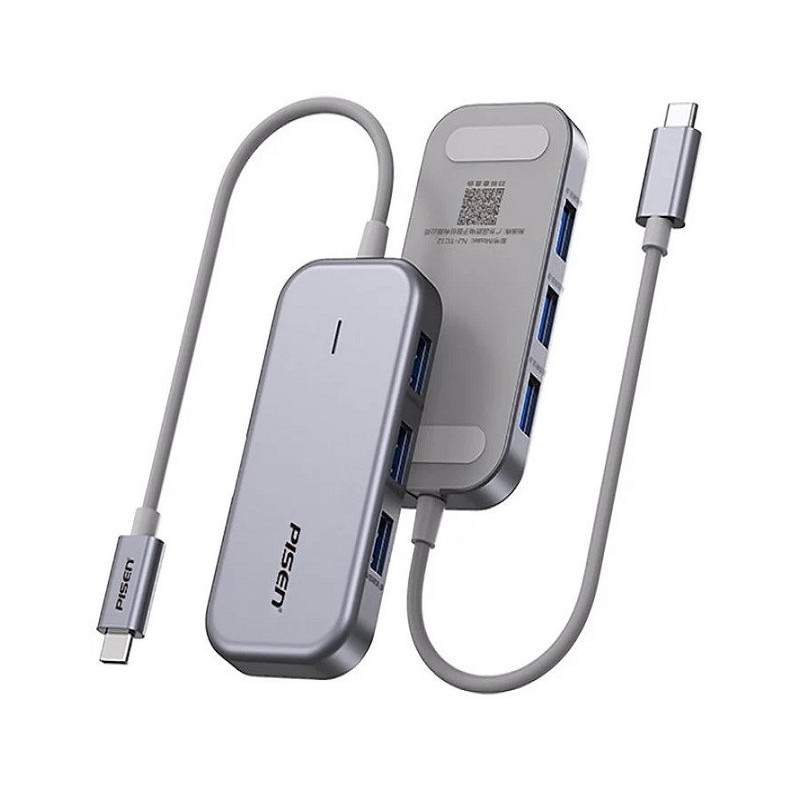 Pisen 6-in-1 Multi-Port USB-C Multifunctional Docking Station - Grey, 3x USB-A 3.0, 1x VGA, 1x HDMI, 1x RJ-45, Connect Laptop to
