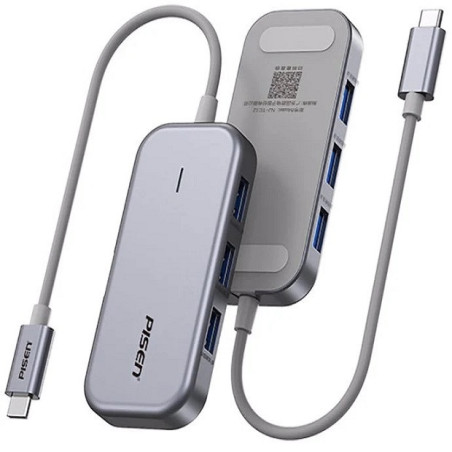 Pisen 6-in-1 Multi-Port USB-C Multifunctional Docking Station - Grey, 3x USB-A 3.0, 1x VGA, 1x HDMI, 1x RJ-45, Connect Laptop to