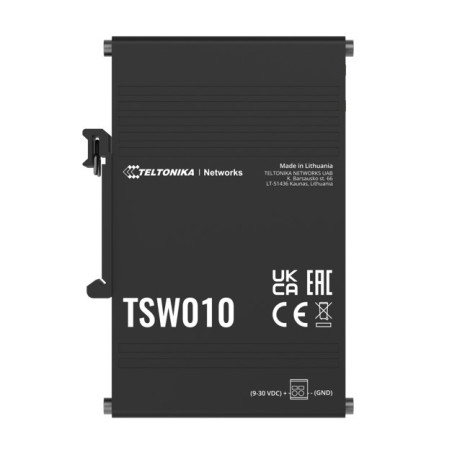 Teltonika TSW010 DIN Rail Ethernet Switch, 5x Ethernet Ports with speeds of up to 100 Mbps, Integrated DIN Rail Bracket, Plug an