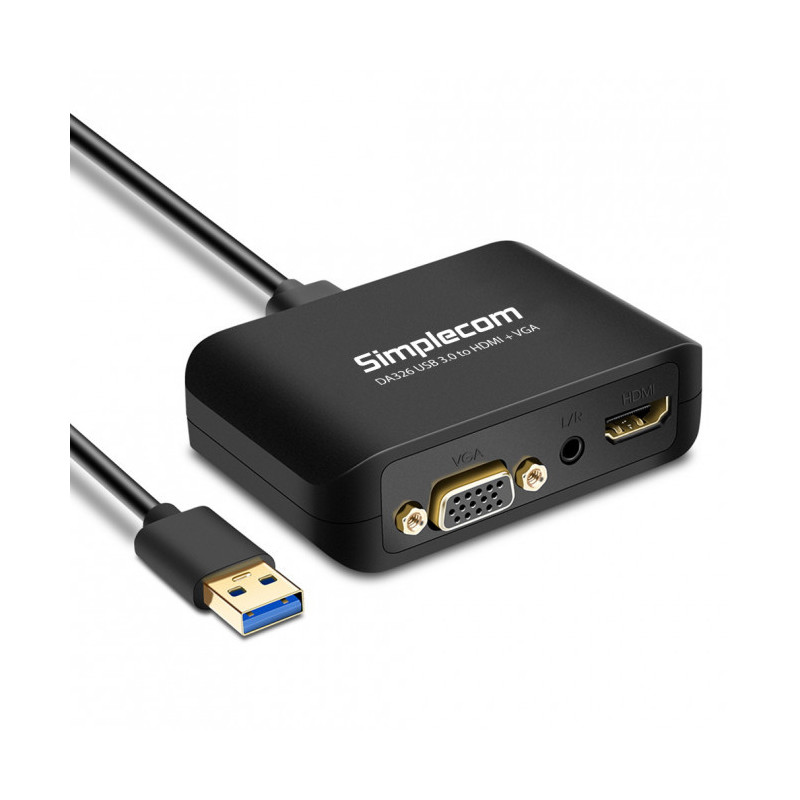 (LS) Simplecom DA326 USB 3.0 to HDMI + VGA Video Adapter with 3.5mm Audio Full HD 1080p - Works With NUCs