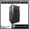 LDR Assembled 22U Server Rack Cabinet (L600mm x W1000mm x H1070mm), Glass Door,1x 8-Port PDU, 1x 4-Way Fan, 2x Fixed Shelves -Bl