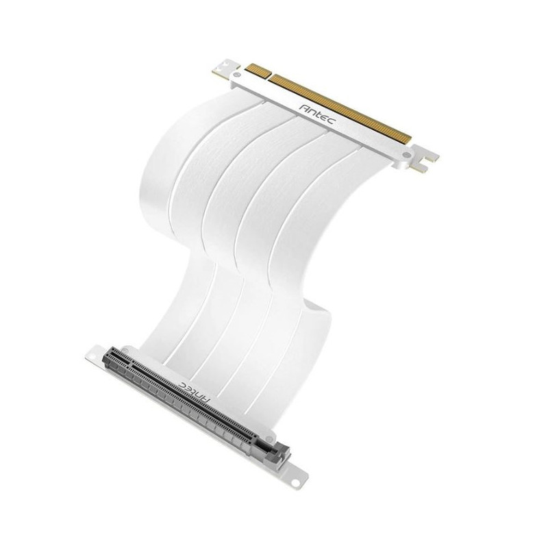 (LS)Antec PCIE-4.0 Riser Cable (200mm) White, Up to RTX4090 / 7900XT. High End Gold Plated and Shielded six Layer PCB. FPS lossl