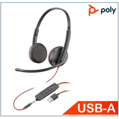 Plantronics/Poly Blackwire 3225 Headset, USB-A, Stereo, 3.5mm duo corded, Noise canceling, Dynamic EQ, SoundGuard, Intuitive cal