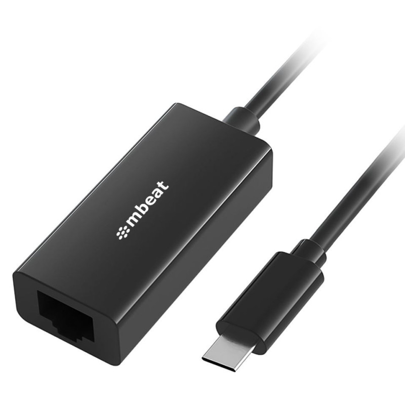 mbeatÂ®  USB-C Gigabit Ethernet Adapter - Black Fast and secure RJ45, up to 1000Mbps speed. Plug-and-play Compact and lightweigh
