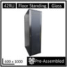 LDR Assembled 42U Server Rack Cabinet (600mm x 1000mm) Glass Door, 1x 8-Port PDU, 1x 4-Way Fan, 2x Fixed Shelves - Black Metal C