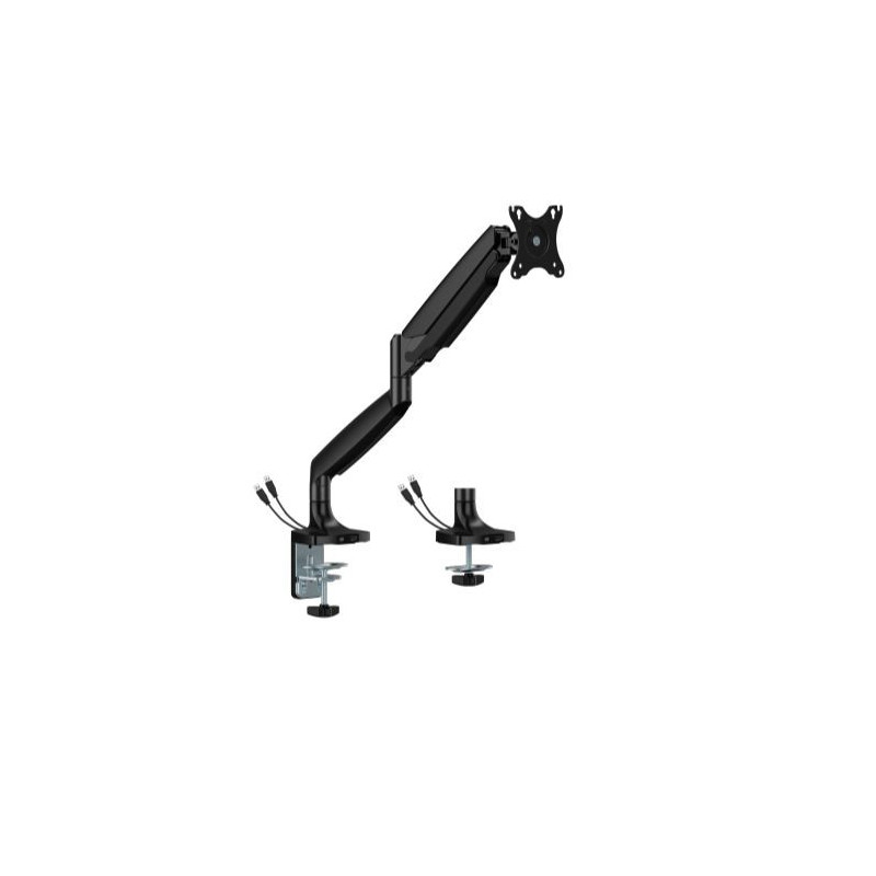 BrateckLDT82-C012UC SINGLE SCREEN HEAVY-DUTY GAS SPRING MONITOR ARM WITH USB PORTS For most 17'~45' Monitors, Matte Black(LS)