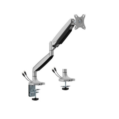 BrateckLDT82-C012UCE SINGLE SCREEN HEAVY-DUTY MECHANICAL SPRING MONITOR ARM WITH USB PORTS For most 17'~45' Monitors, Matte Silv