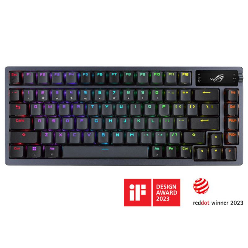 ASUS ROG AZOTH/NXSM/PBT Gaming Keyboard, OLED Display, NX Storm Switch, 75 Keys, Tri-mode Connection, Black, Tactile Bump/Clicky