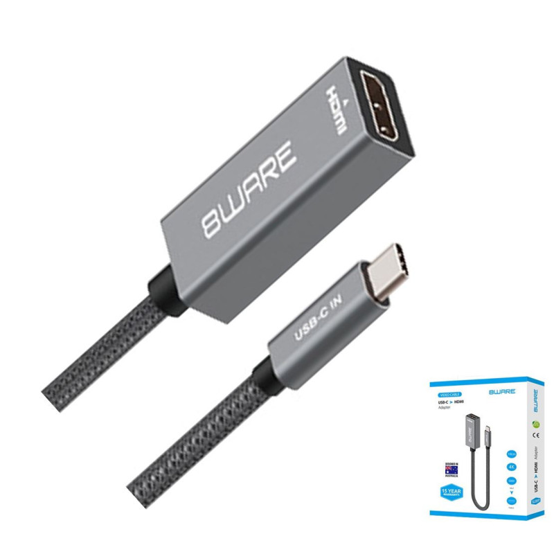 8ware 10cm USB-C to HDMI Male-Female Adapter Converter Cable Retail Pack for PC Laptop iPad  MacBook Pro/Air Surface Dell XPS to