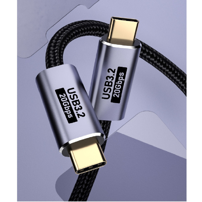 USP BoostUp Cafule Braided USB-C to USB-C (3.2 Gen2) Charge & Video Cable (1M) - Black, 5A/100W PD, 20Gbps, 8K/60Hz, Best for La