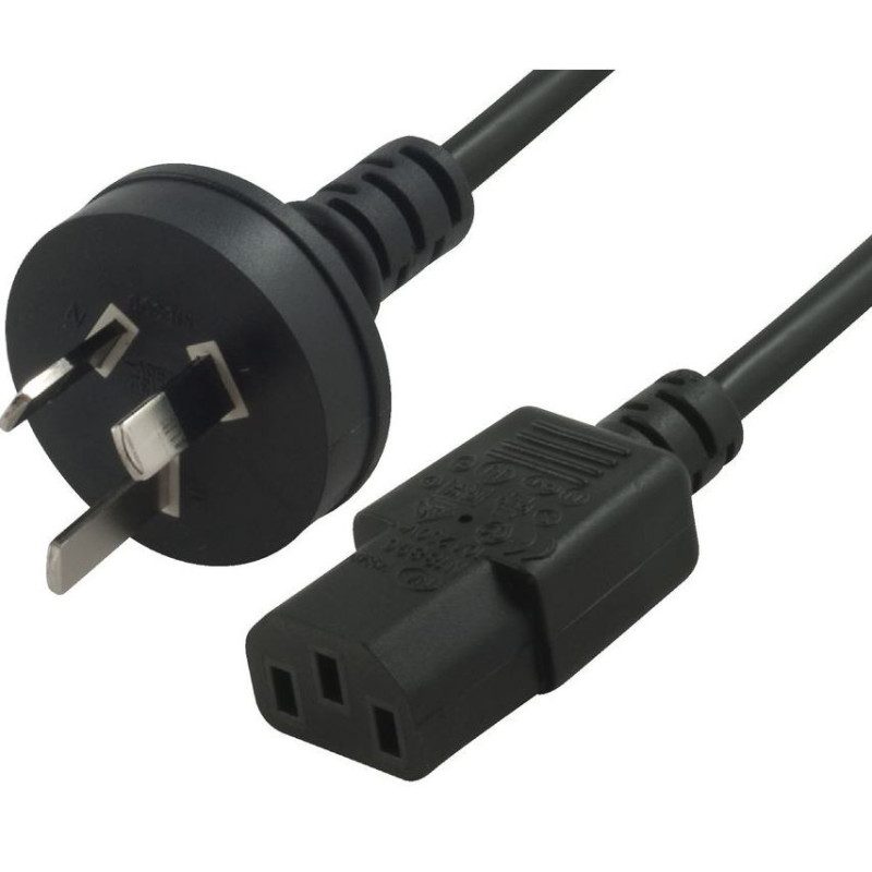 Hypertec AU Power Cable 2m - Male Wall 240v PC to Power Socket 3pin to IEC 320-C13 for Notebook/ AC Adapter Black AU Certified O