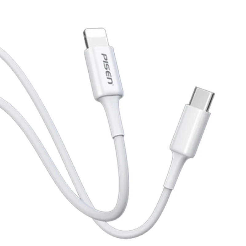 Pisen Mr White Lightning to USB-C PD Fast Charge Cable (1M) White - Support Charge 3A, Stretch-Resistant, Reinforced,Durable,App