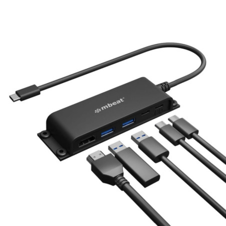 mbeatÂ® Mountable 5-Port USB-C Hub - Supports 4K HDMI video out and 60W Power Delivery Charging with 2 Ã USB3.0 and 1 Ã USB-C 