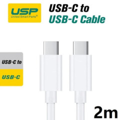 USP USB-C to USB-C Mini Cable (2M) - White, 3A (60W), Fast Charge, High Performance, Durable, 8K Bend, Samsung Galaxy,Apple iPho