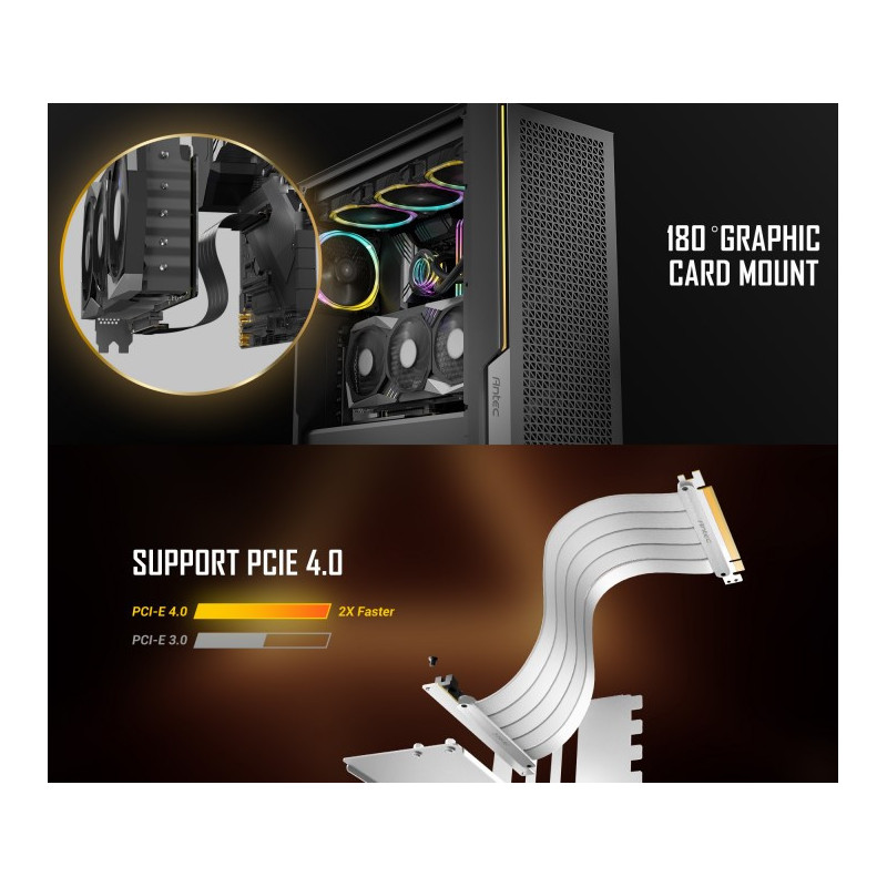 Antec Adjustable Vertical Bracket with 200mm High Performance PCI-E Riser Cable. New 2024. White Universal Case support(LS)