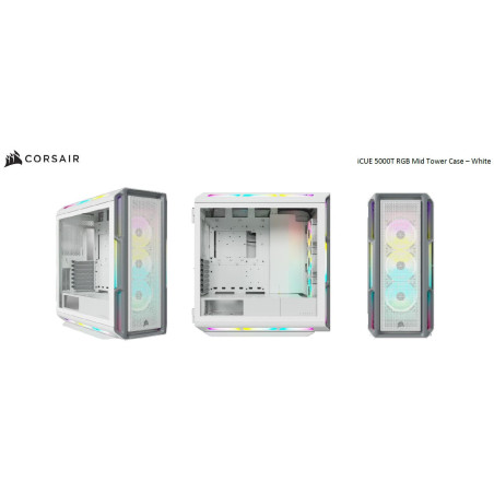 Corsair iCUE 5000T RGB ATX Mid-Tower Case, USB Type-C, 160 RGB LED, Rapid Route, Maximum Cooling, Tool Free Hinged Side Panels, 