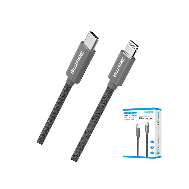 8ware 1.5m Super Ultra USB-C to Lightning Cable Super Fast charging Strength Aluminium flexible nylon Apple iPone iPad iPod Mac 