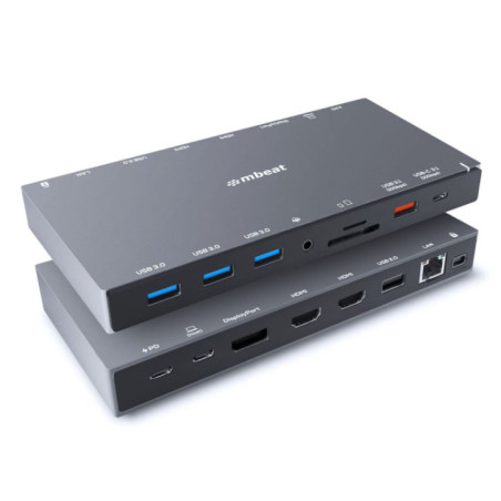 mbeatÂ® 15-in-1 Triple Display USB-C Docking Station 2x HDMI 1x DP 1x 100W PD 3.0 1x USB-C 3.1 Gen2 3x USB 3.0 1x USB 3.1 Gen2 M