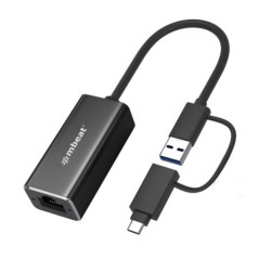 mbeatÂ® 2-in-1 USB 3.1 Gigabit LAN Adapter with USB-C Converter/ USB 3.1/ RJ45/ Transfer Speed: 10/100/1000Mbps Weight: 32.6g