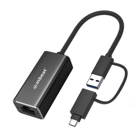 mbeatÂ® 2-in-1 USB 3.1 Gigabit LAN Adapter with USB-C Converter/ USB 3.1/ RJ45/ Transfer Speed: 10/100/1000Mbps Weight: 32.6g