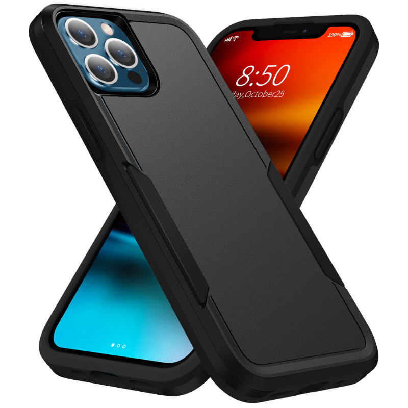 Phonix Apple iPhone 13 Pro Max Armor Light Case Black - Two Tough Layers, Port Covers, No Slip Grippy Edges, Durable, Rugged, Sl