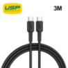 USP BoostUp Braided USB-C to USB-C Cable (3M) Black -3A Fast & Safe Charge,Strong & Durable,Samsung Galaxy,Apple iPhone,iPad,Mac