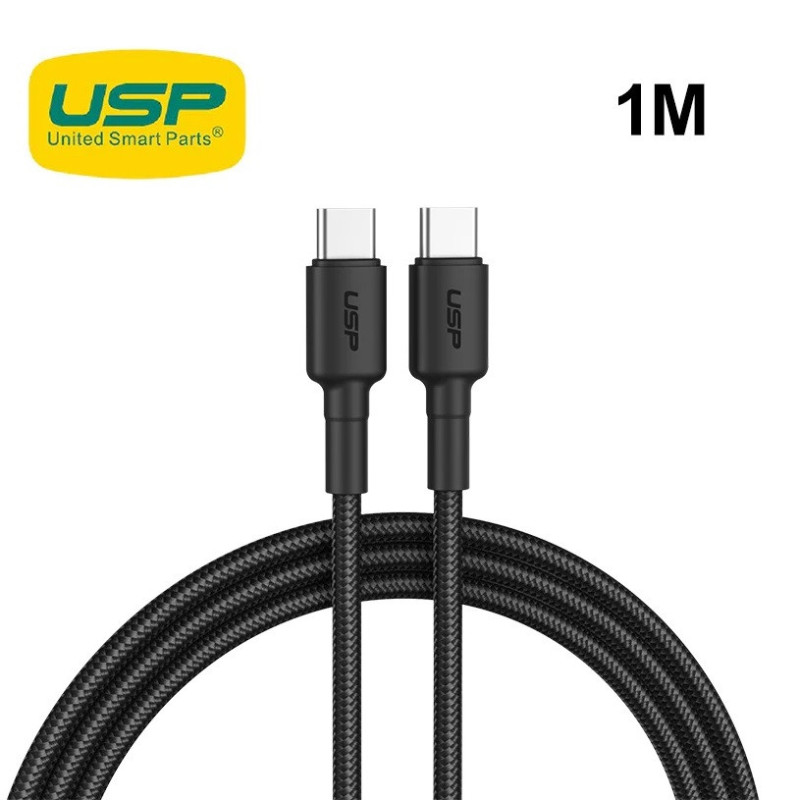 USP BoostUp Braided USB-C to USB-C Cable (1M) Black -3A Fast & Safe Charge,Strong & Durable,Samsung Galaxy,Apple iPhone,iPad,Mac