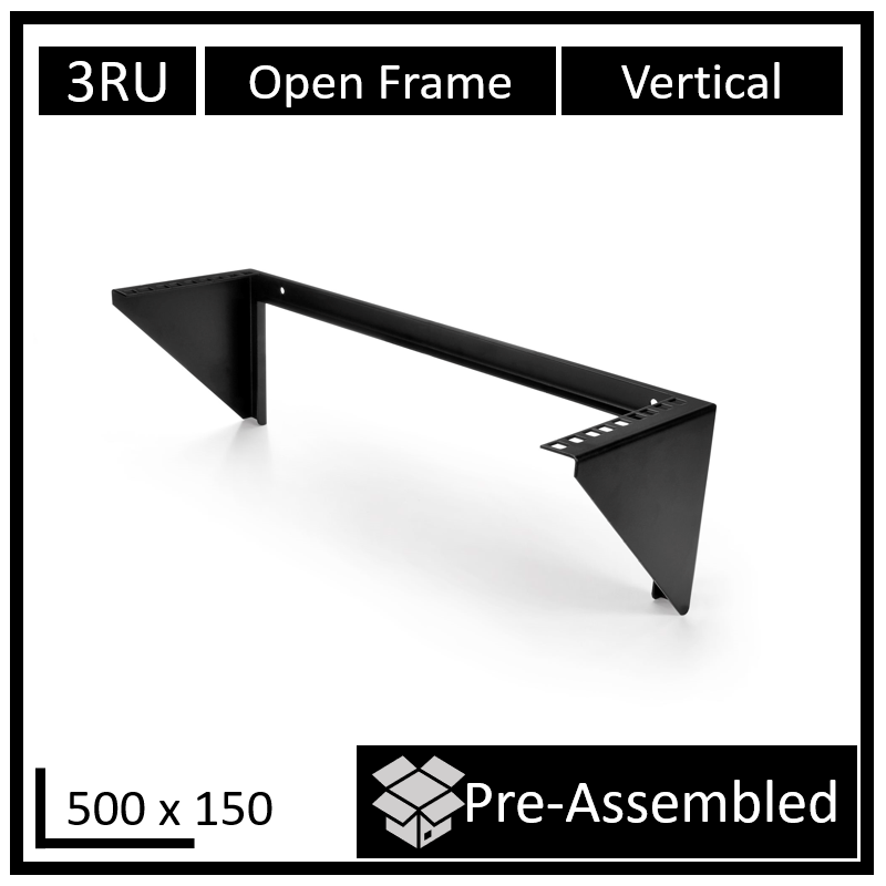 LDR Open Frame 3U Vertical Wall Mount Frame (500mm x 150mm) - Black Metal Construction