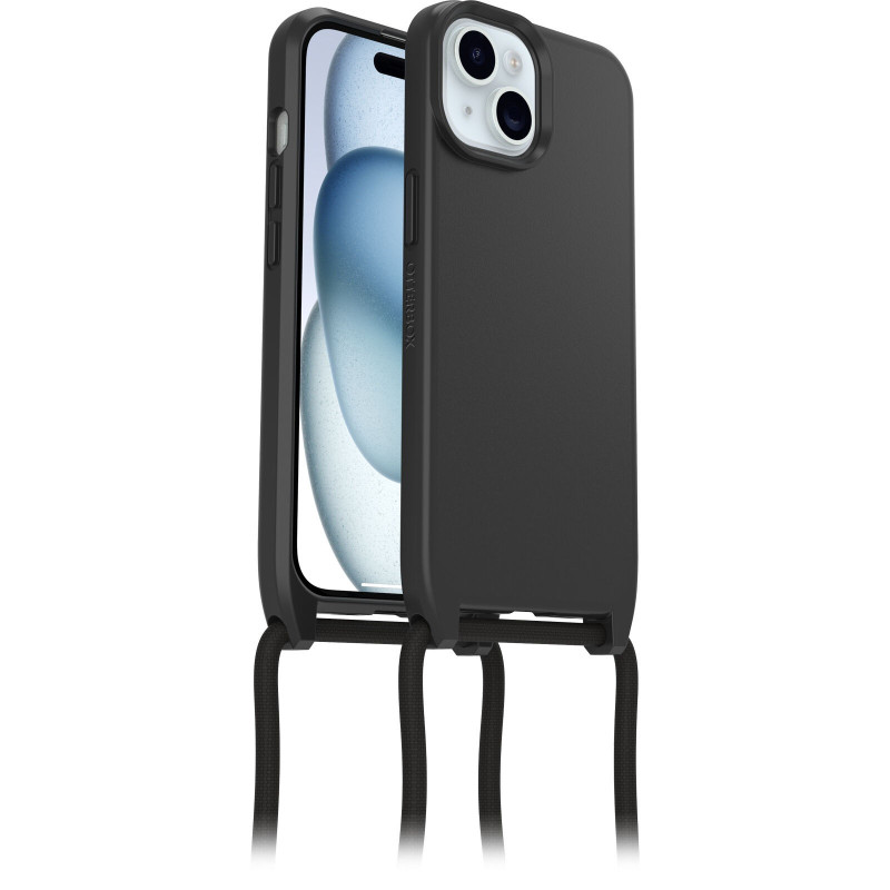 OtterBox React Necklace MagSafe Apple iPhone 15 (6.1') Case Black - (77-93593), DROP+ Military Standard, Detachable Nylon Rope, 