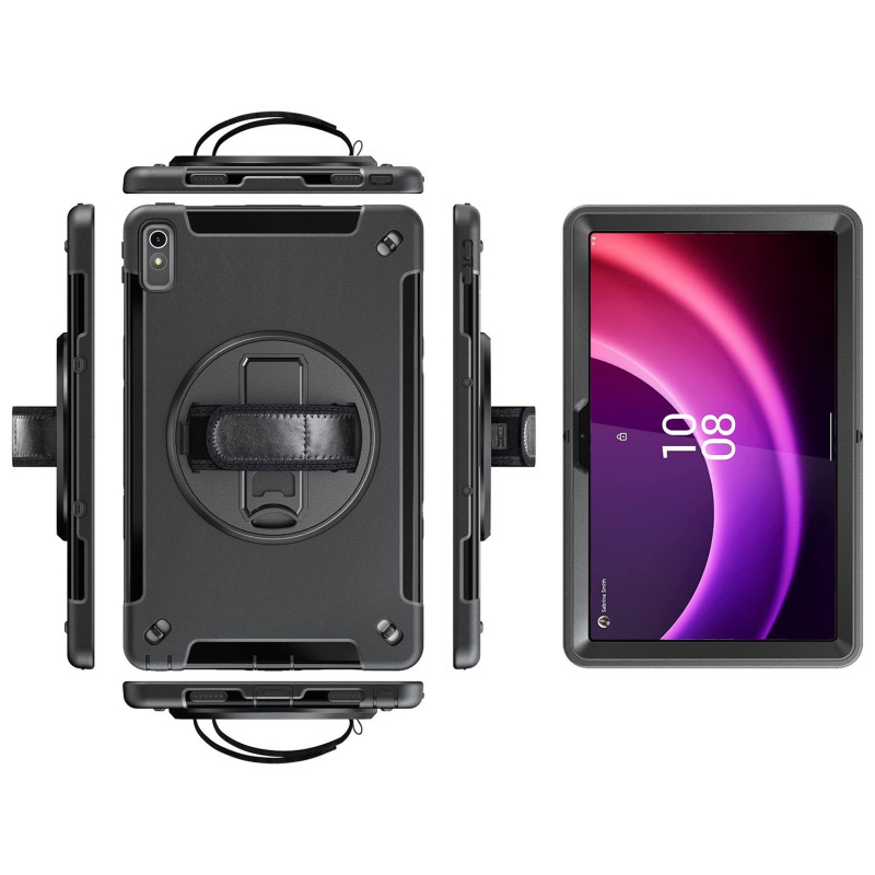 USP Rugged Lenovo Tab P11 (11') (2nd Gen) Case + Screen Protector Black - Built-in-Kickstand,Adjustable Hand Strap,Reinforced Co