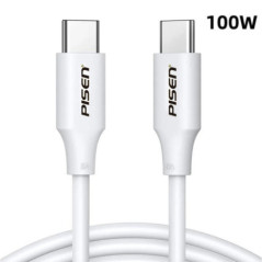 Pisen USB-C to USB-C 100W PD Cable (1M) White - Premium Quality, Fast Charge, 480Mbps, Durable,Samsung Galaxy,Apple iPhone,iPad,