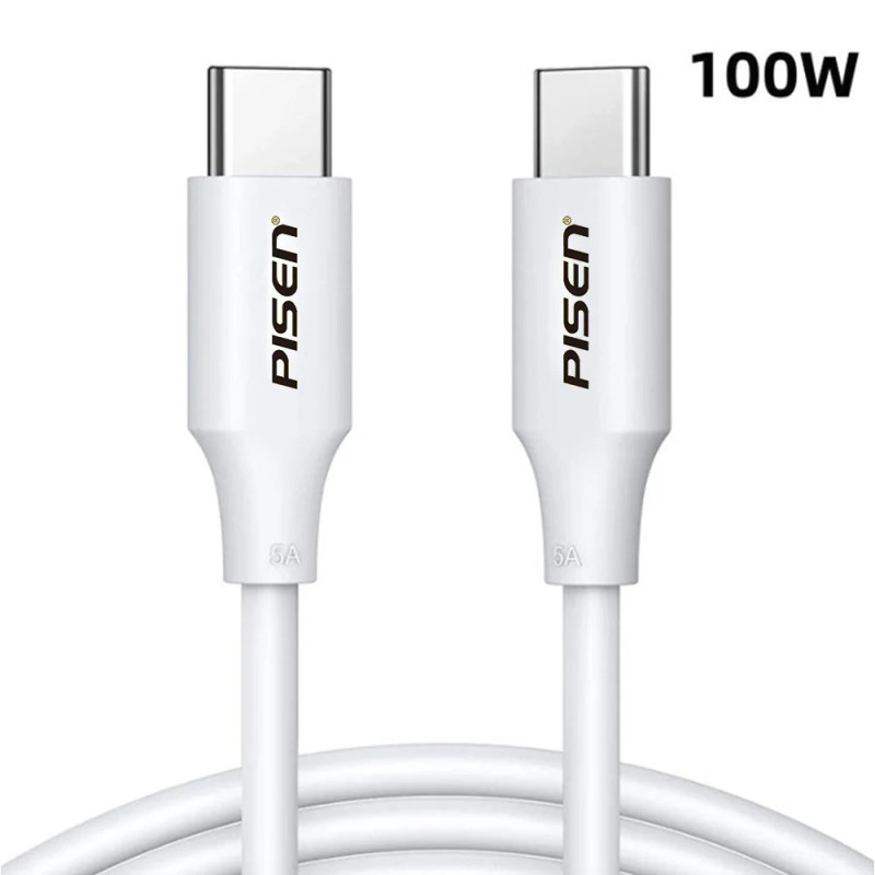 Pisen USB-C to USB-C 100W PD Cable (1M) White - Premium Quality, Fast Charge, 480Mbps, Durable,Samsung Galaxy,Apple iPhone,iPad,