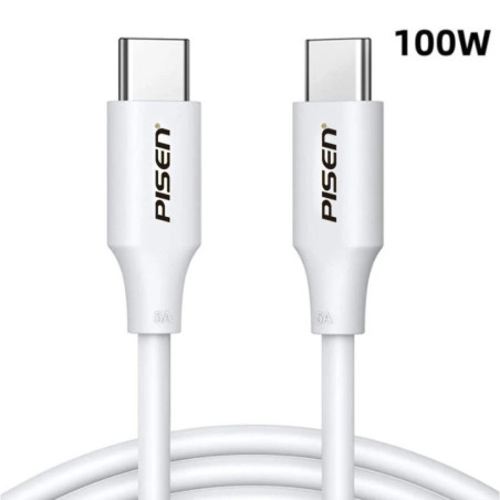 Pisen USB-C to USB-C 100W PD Cable (1M) White - Premium Quality, Fast Charge, 480Mbps, Durable,Samsung Galaxy,Apple iPhone,iPad,