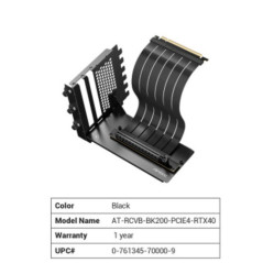 Antec Adjustable Vertical Bracket with 200mm High Performance PCI-E Riser Cable. 4090, 5090 7900x. 90xx Black Universal Case sup
