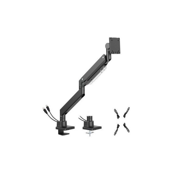 Brateck LDT80-C012UC SUPER HEAVY-DUTY GAS SPRING MONITOR ARM WITH USB-A AND USB-C PORTS For most 17'~57' Monitors, Matte Black(N