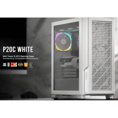 Antec P20C White, ATX, E-ATX, ATX, USB-C, Cable management , 4x HDD or SSD , 375mm GPU, 170mm CPU  3x PWM white 12 CM Fan, Tempe