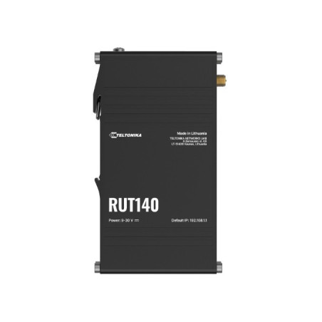 Teltonika RUT140 Industrial Ethernet Router, Wi-Fi 4, 1x3-Pin Power Connector, Integrated DIN rail bracket, Remote Management, P