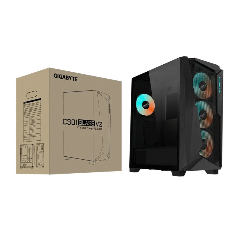 Gigabyte C301V2 RGB Tempered Glass E-ATX Black Mid Tower Gaming Chassis  2x3.5' 2x2.5' 2xUSB3.0 Detachable Dust Filter Liquid Co