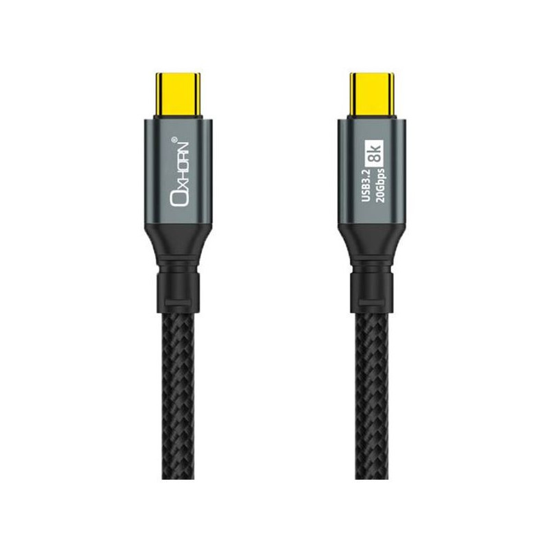 Oxhorn 2m USB-C to USB-C USB 3.2 Gen2 Braided 20Gbps 8K@60Hz 5A 20V 100W PD Fast Charging Video Cable for Laptop Phone Tablet Do