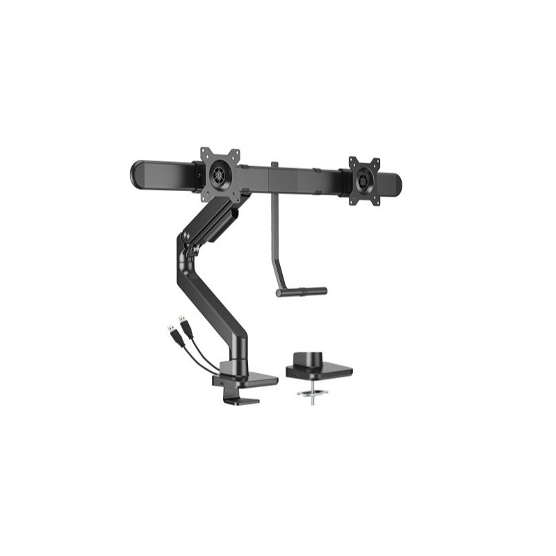 Brateck LDT81-C022UC-B NOTEWORTHY GAS SPRING DUAL MONITOR ARM WITH USB-A/USB-C PORTS Fit Most 17'-32' Monitor Fine Texture Black