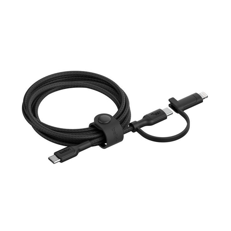 Belkin BoostCharge Pro 2-in-1 Cable With USB-C and Lightning Connector - Black (CAC003fq1.5MBK), 480Mbps, Lightning Connector Ad