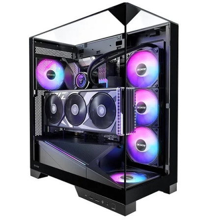 OKINOS AQ93 3-Sided Pannoramic ViewTempered Glass ,ATX USB-C, Pre-Installed 2Ã120mm ARGB PWM Fan, Mid Tower Case